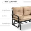 Outdoor Garden Patio Rocking Glider Chair Loveseat with Tan Khaki Cushions