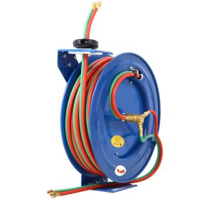 Welding Hose Reel Retractable 1/4 Inch x 100 Foot Twin Oxygen Acetylene Rubber Hoses STD Duty Max 200PSI Heavy Duty Industrial Single Arm Constru