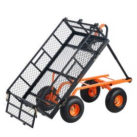 VEVOR Garden Cart, Sturdy Metal Construction with Simple Assembly, Versatile Dump Cart with Dual-Function Handle, Heavy-Duty Garden Wagon