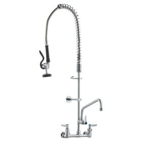VEVOR Wall-Mounted Brass Kitchen Faucet, 36" Tall, 8" Installation Width, Includes 12" Rotating Spout and Pull-Down Sprayer, Suitable for Single