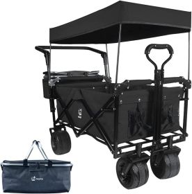 Collapsible Wagon 140L Wagons Carts Foldable with Removable Canopy, Folding Wagon Cart with Wheels for All-Terrain with Brake