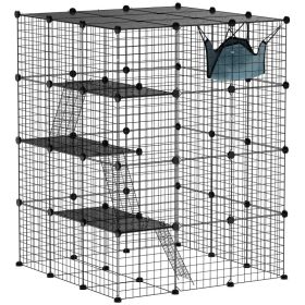 DIY 4 Tier Cat Cage Indoor with Hammock, Ramps, Jumping Platforms, Doors, Cat Enclosure for 1-3 Cats, 3 x 3 x 4, Black (Option: Black-370x220x460 mm)