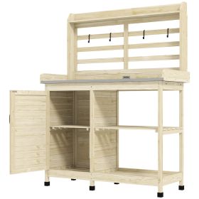 Wooden Potting Bench with Storage, Sink, Water Tap for Backyard, Patio, Balcony, Natural (Option: Natural Wood-1175x285x545 mm)