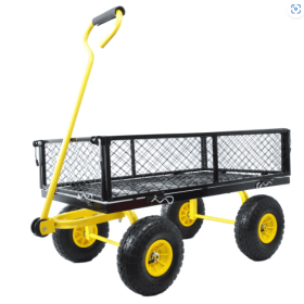 Carriage Garden Cart Steel Garden Cart With Swivel Handle And Detachable Sides, Practical Heavy Duty Garden Cart And Trolley (Option: Black)