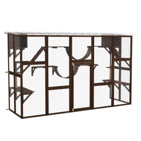 Large Outdoor Cat Enclosure for Multiple Cats with Shelves & Bridges, Coffee Brown (Option: Coffee Brown-1070x520x255 mm)
