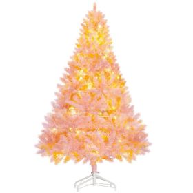 HOMCOM 6' Tall Prelit Christmas Tree Douglas Fir Artificial Christmas Tree With Realistic Branches, 250 Warm White LED Lights And 1000 Tips, Pink (Option: pink)