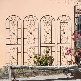 4 Pack Metal Garden Trellis 86.7" X 19.7" Rustproof Trellis For Climbing Plants Outdoor Flower Support Peacock Style Black (Option: Black)