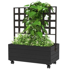 Raised Garden Bed With Trellis And Wheels, Outdoor Planter Wooden Elevated Garden Bed For Garden, Patio, Balcony (Option: Black-1030x445x190 mm)