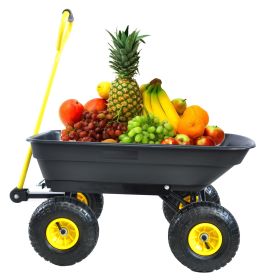 Folding car Poly Garden dump truck with steel frame, 10 inches. Pneumatic tire, 300 lb capacity body 55L black (Color: BLACK)