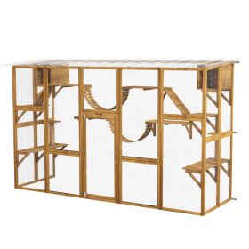 Catio Playground Cat Window Box Outside Enclosure for Multiple Cats w/ Shelves & Bridges, Yellow (Option: Yellow-1070x520x255 mm)